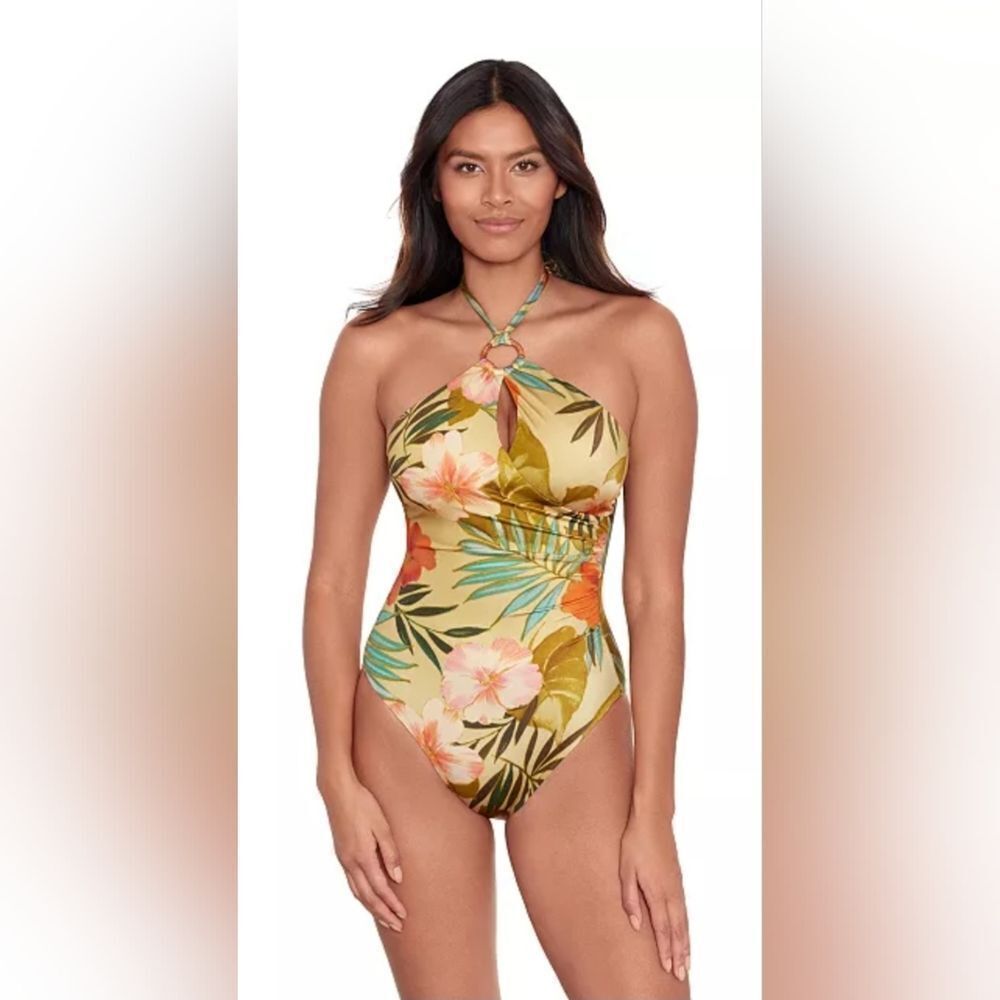 Lauren Ralph Lauren Island Tropical Ring-Front One-Piece Swimsuit NWOT Size 10